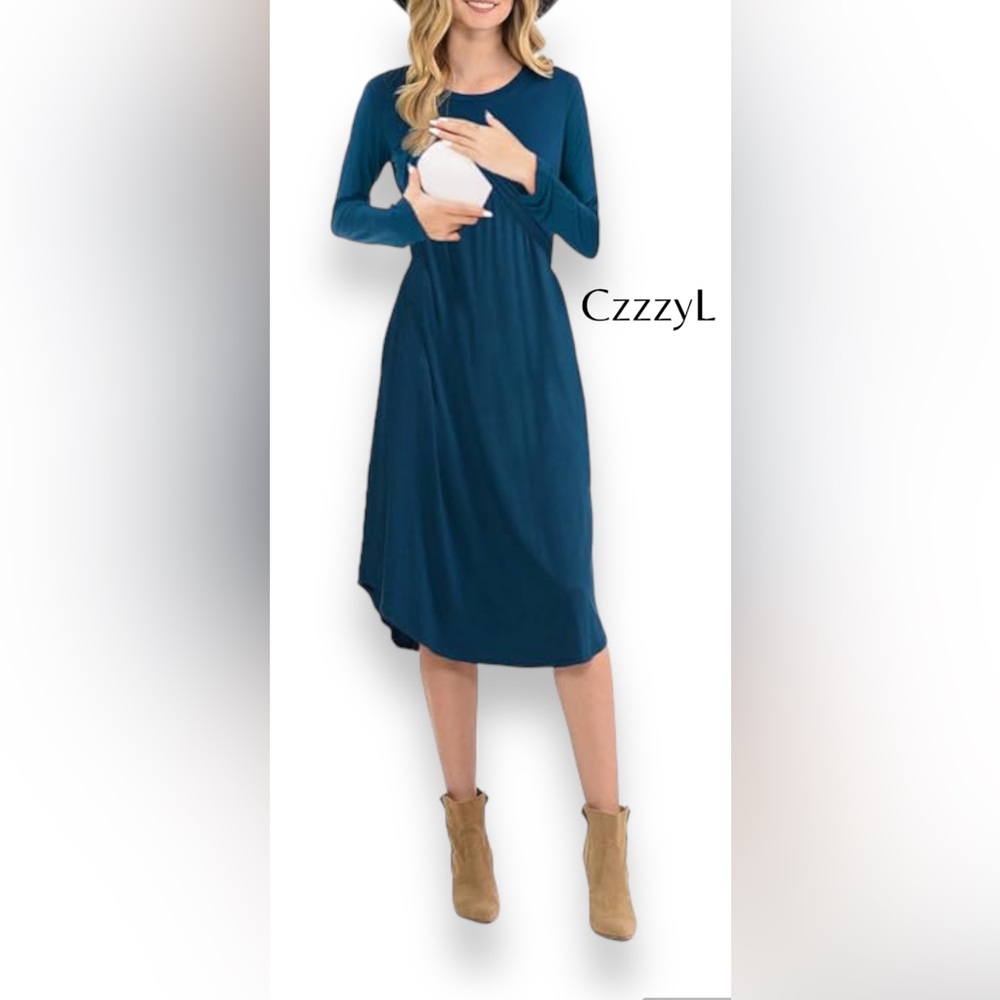XXL NWT CzzzyL Women's Long Sleeve Pleated Swing Midi Nursing Dress